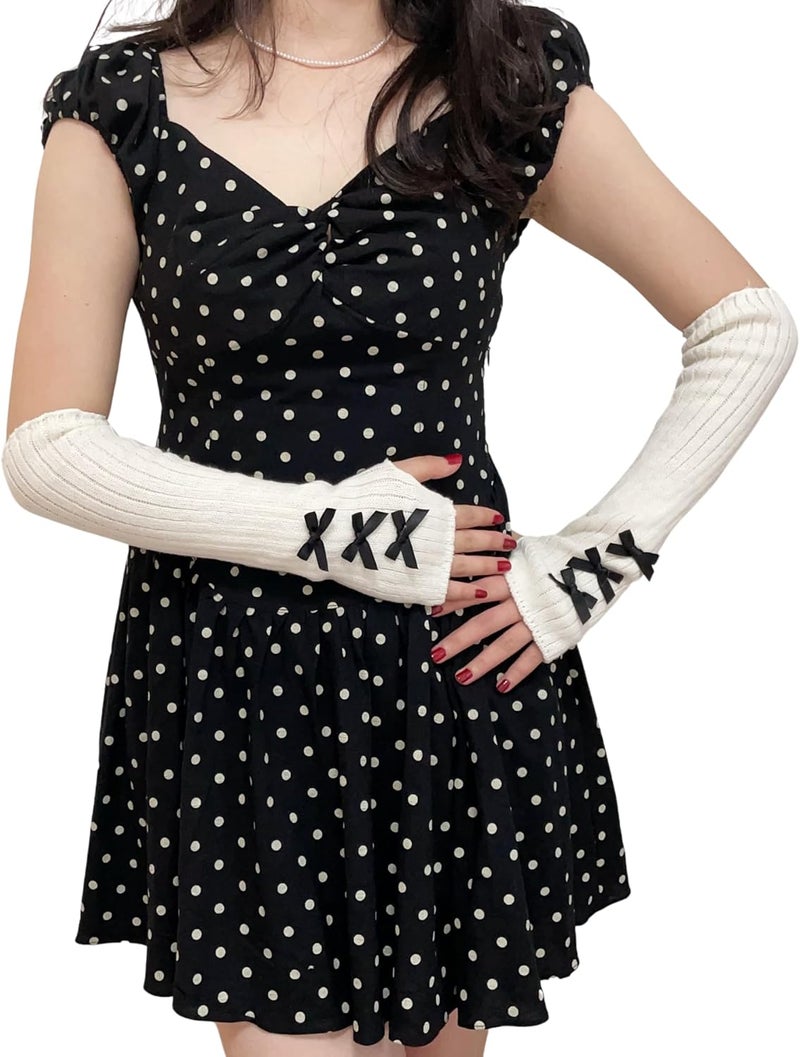 DUNKOING Cute Y2K Arm Warmers Kawaii Knitted Wrist Warmers Long Japanese Harajuku Goth Fingerless Sleeve for Women Girls - Image 1